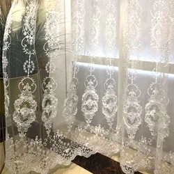 European Elegant White Embroidered Pearls Tulle Curtain For Living Room Bedroom Wedding Home Decoration Girl Sheer Drapes Custom