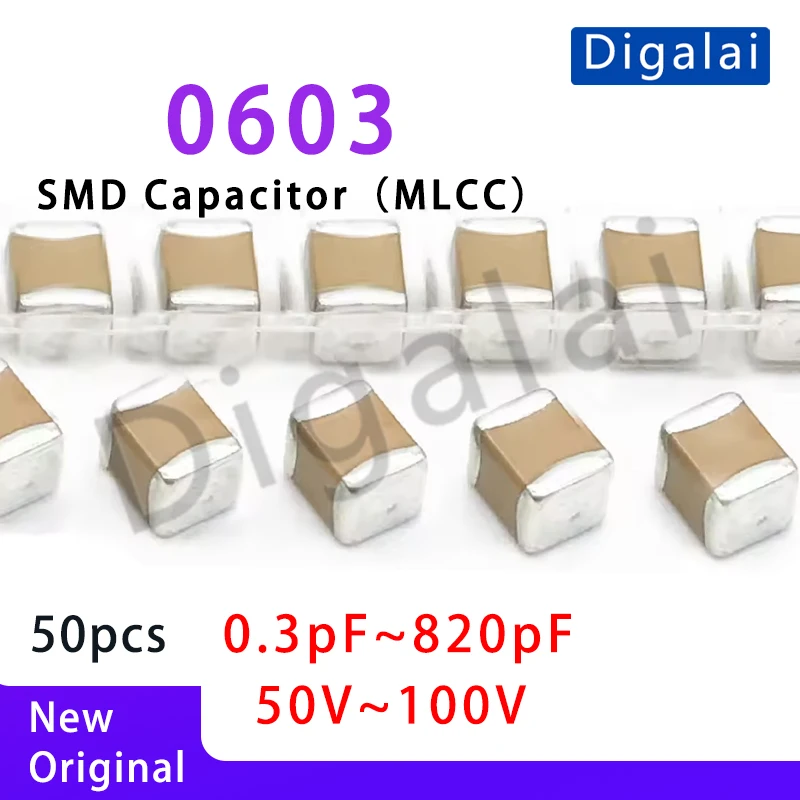 

50pcs 0603 SMD Chip Multilayer Ceramic Capacitor 0.3pF - 820pF 50v-100v