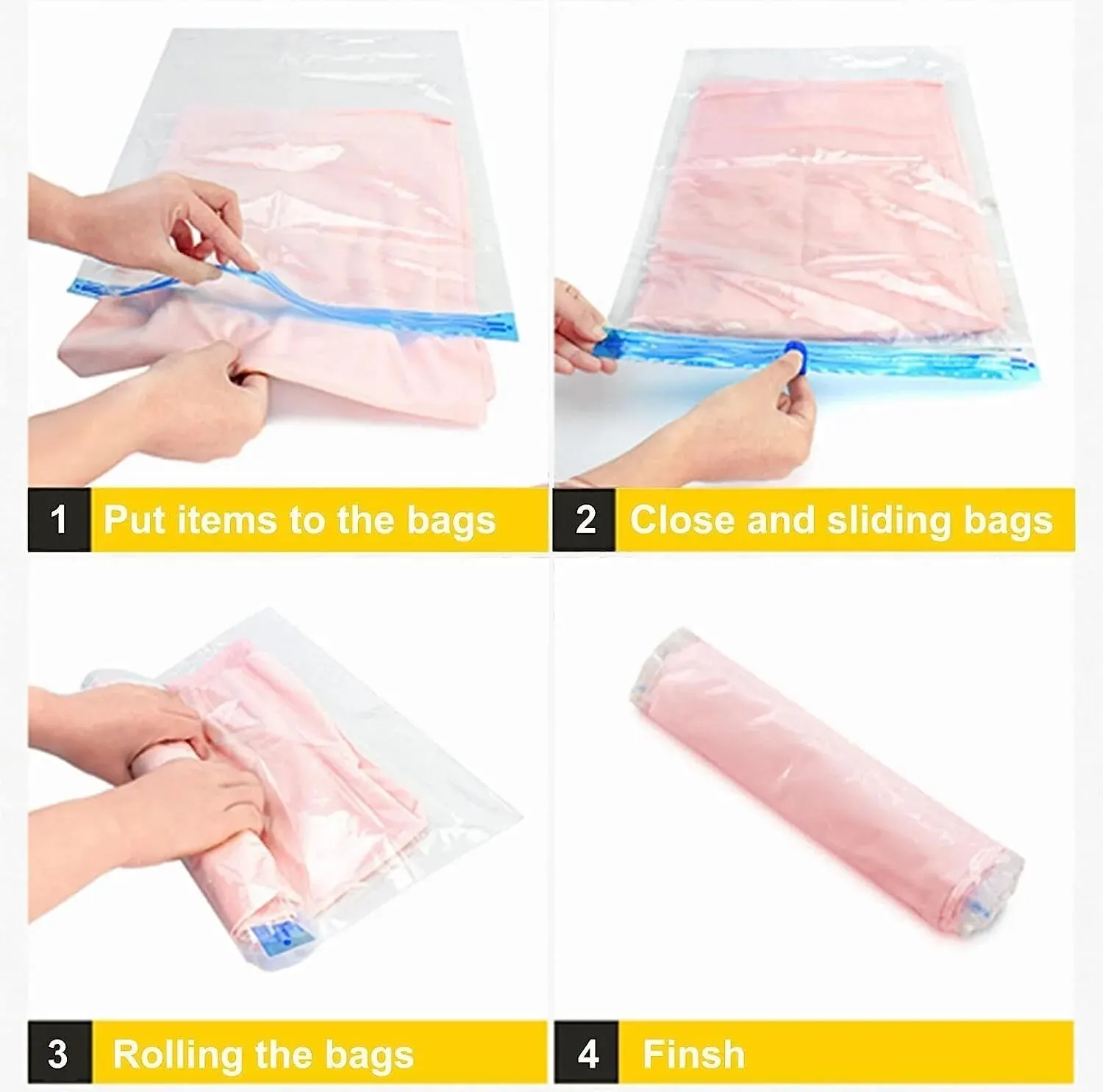 Roll-up Storage Bags, Travel Compression Bags, No Pump Or Vacuum Needed, Reusable Space Saver Bags Perfect for Traveling