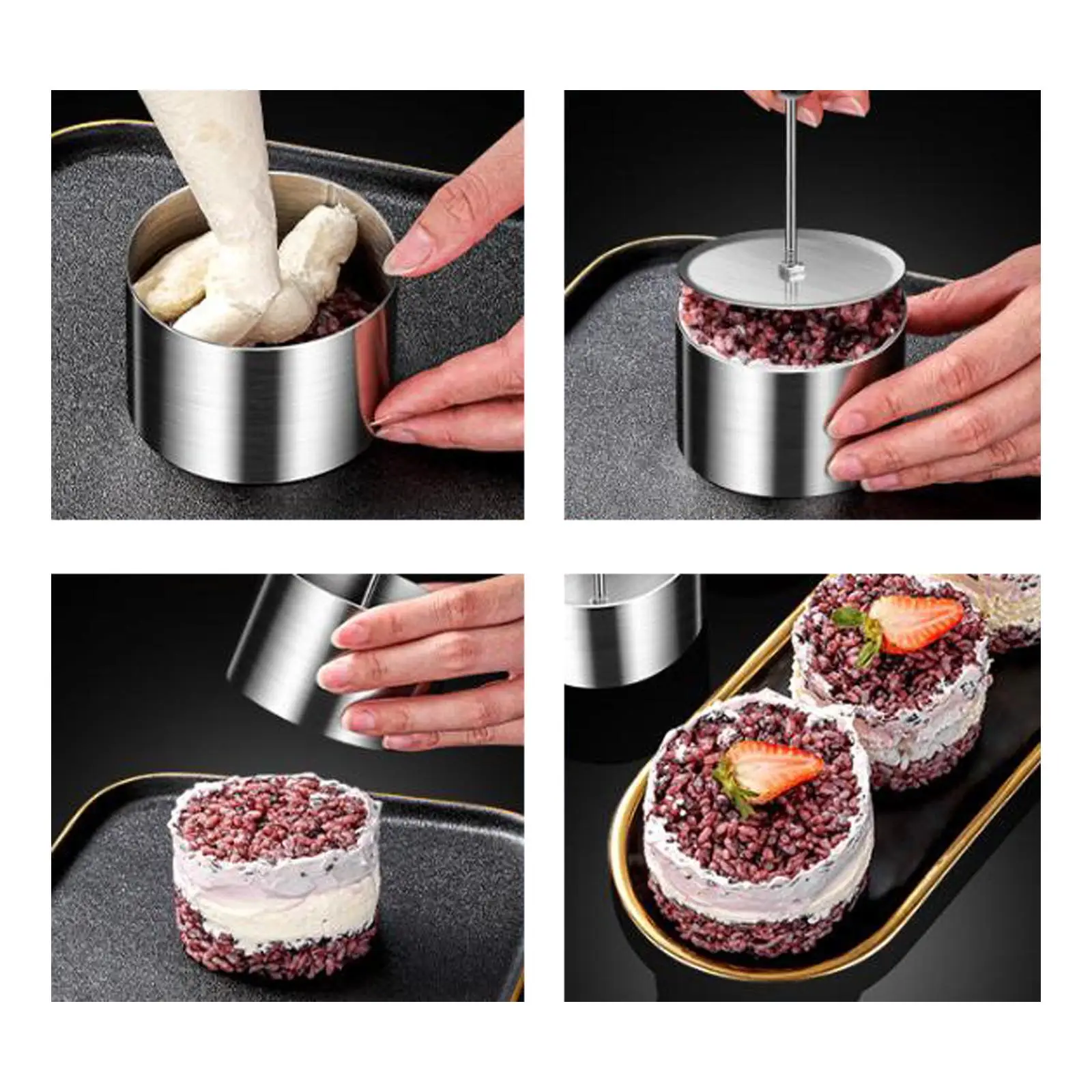 Stainless Steel Baking Ring Circle with Pusher Cookie Mold Pastry Dessert Maker Tool for Cupcakes and Cakes