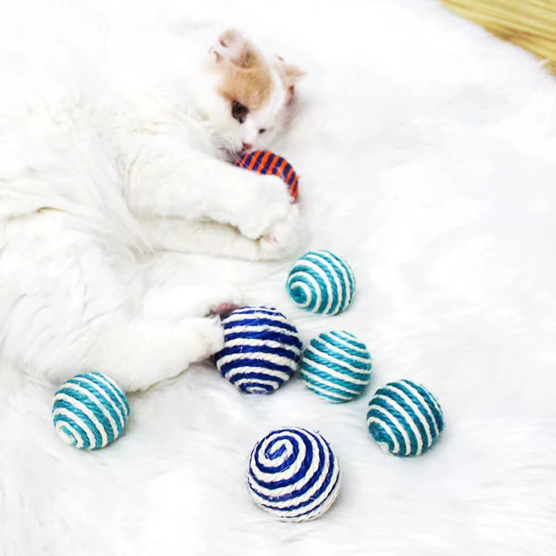 

Random Color Cat Pet Sisal Rope Weave Ball Teaser Play Chewing Scratch Catch Toy Interactive Scratch Chew Toy For Pet Cat Dog