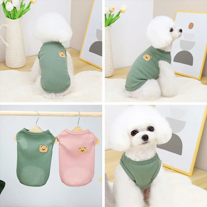 Waffle Bear Pet Dogs Clothes for Boy Female Puppy Shitzu Clothing Terno Cats Vest Breathable Thin Section