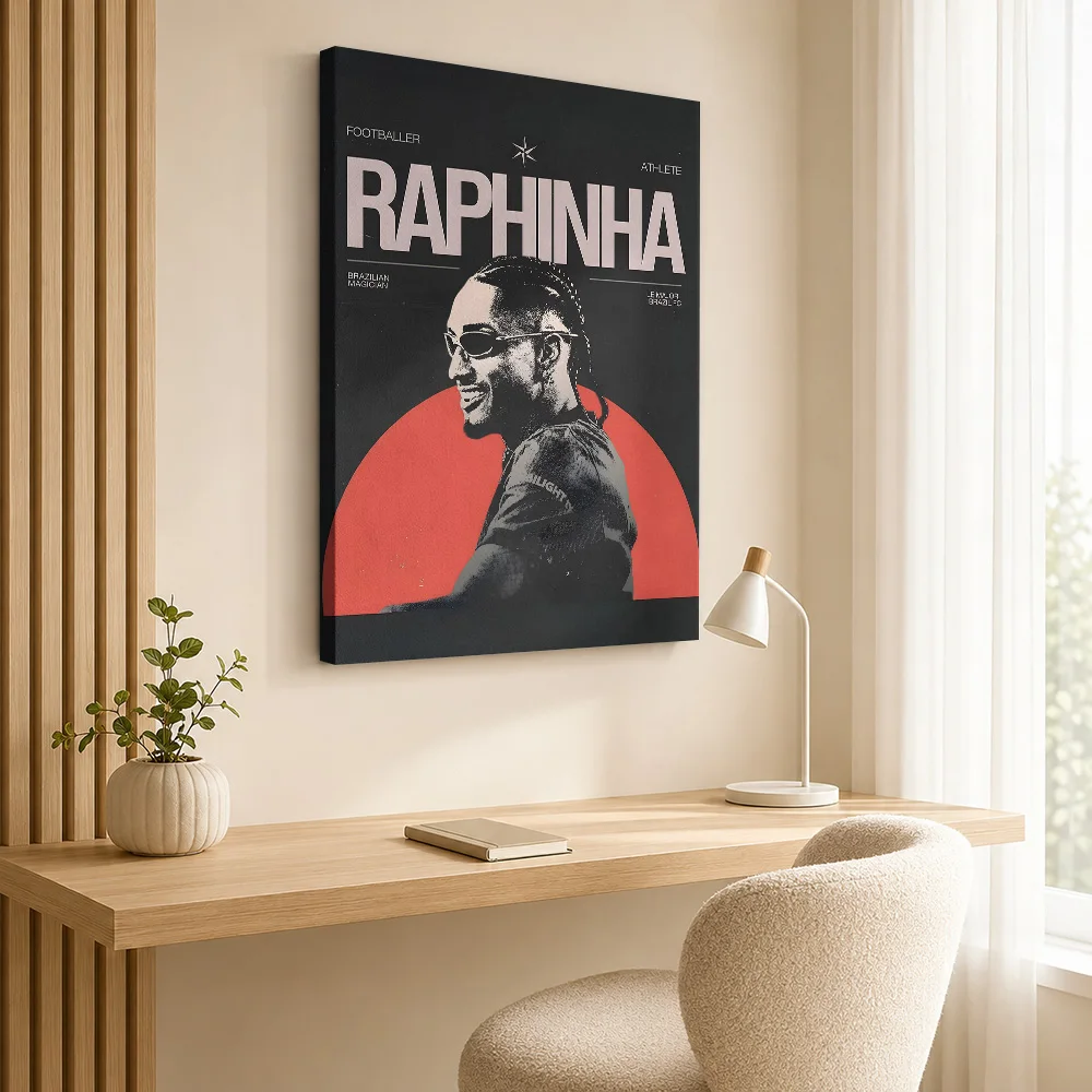 Raphinha Soccer Player Tribute Framed Canvas Print Poster Bold Style Wall Art With Personalized Photo For Bedroom Ideal Fan Gift