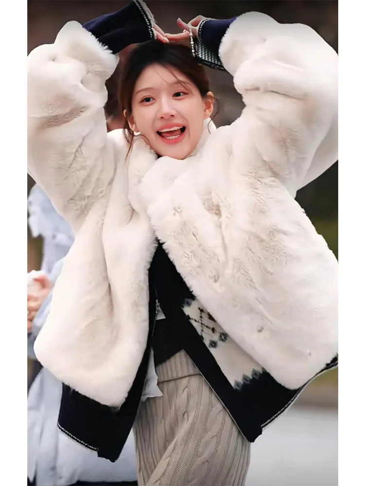 

Женская модная теплая зимняя куртка Zhaolu с воротником-стойкой из искусственного меха норки и имитации кроличьей кожи