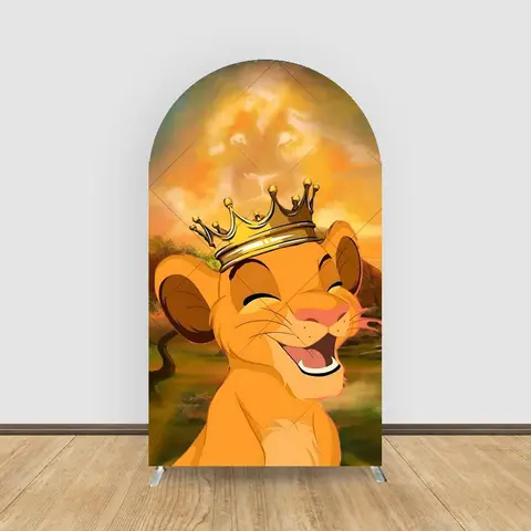 Simba el Rey León arco telón de fondo cubierta tela elástica para la primera fiesta de cumpleaños del bebé fondo de estudio fotográfico decoración de fotografía