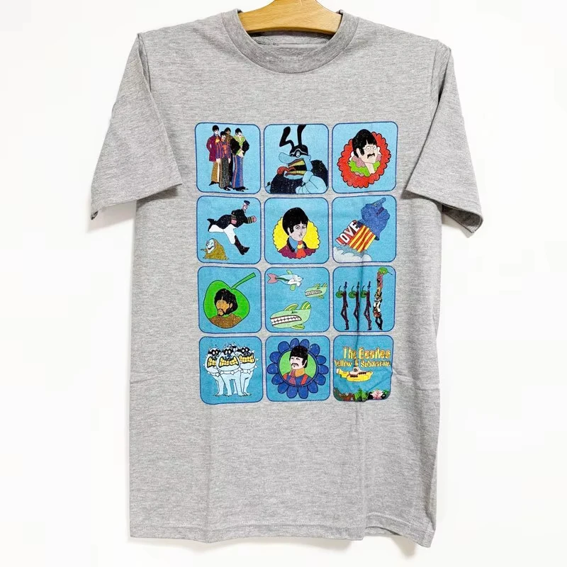 Yellow Submarine Montage Grey The Beatles Band T-Shirt Cotton Graphic Tee Men Women Summer Streetwear