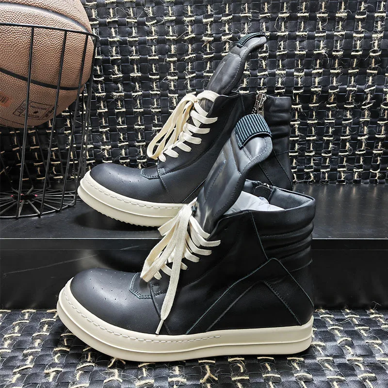 Men Shoes Genuine Leather High Top Boots For Women Owen Vintage Original Luxury Trainers High Street Zip Sneakers