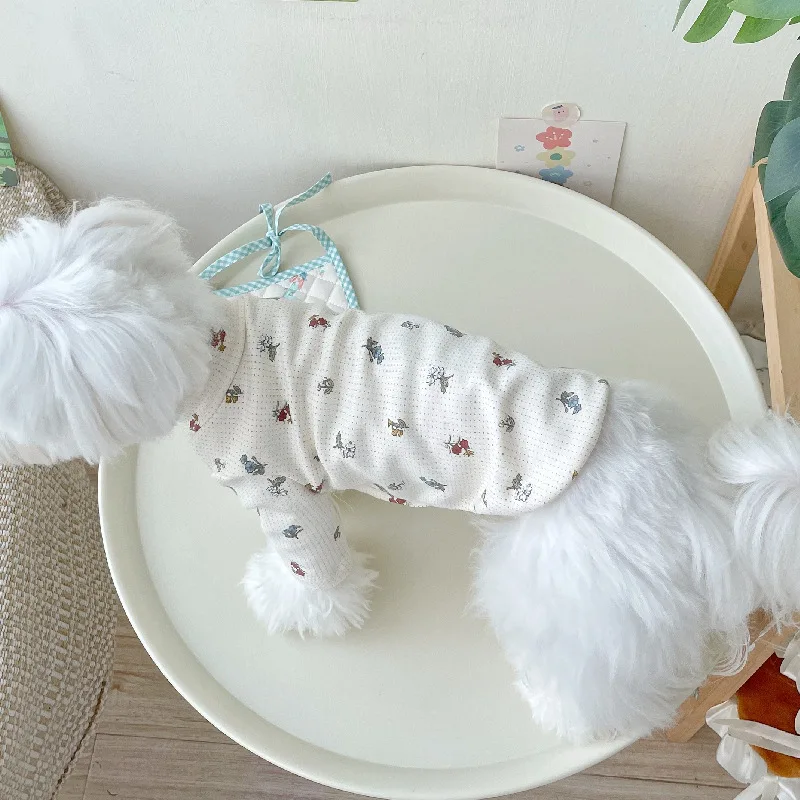 Pet Floral Bottom Shirt Pet Four Legged Jumpsuit Little Dog Cat Clothing Autumn Winter Bottom Shirt Dog Clothes Puppy Clothes