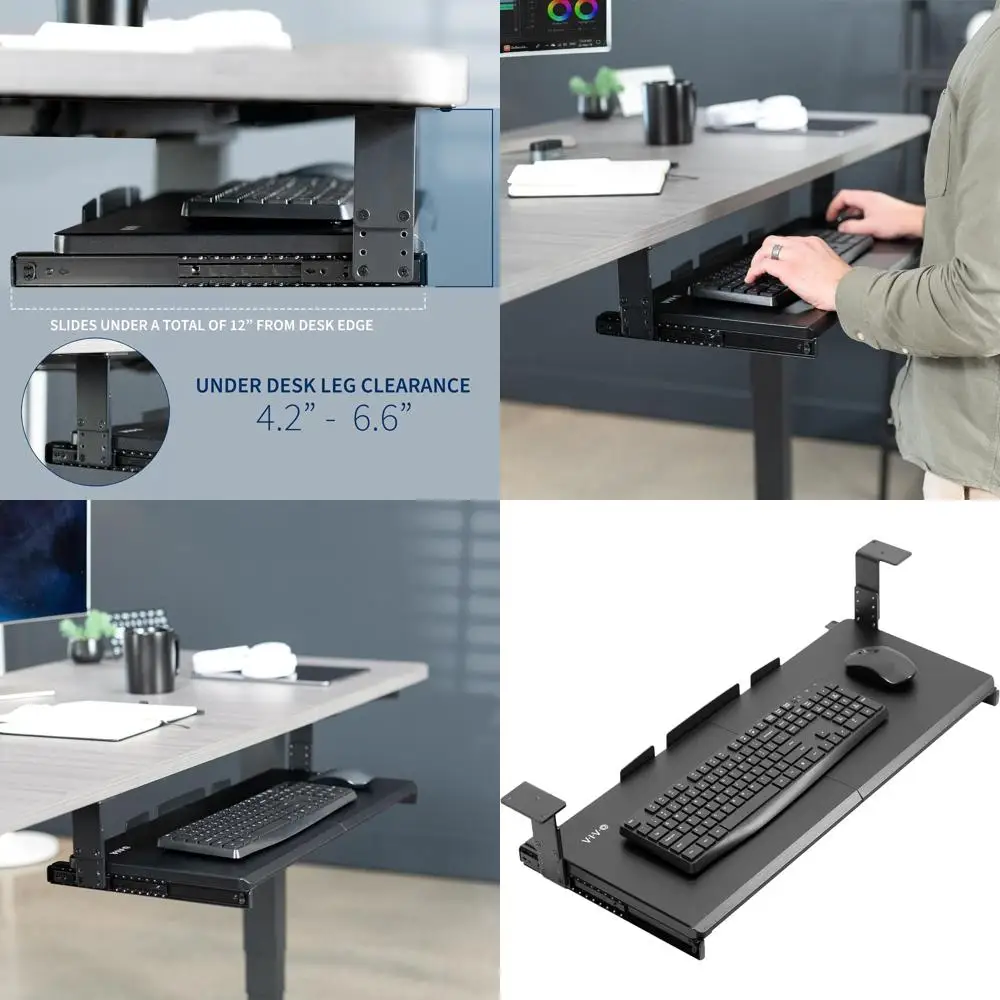 

Подставка для клавиатуры с регулируемой высотой, выдвижная платформа 27 x 11 дюймов для использования с компьютером, черная