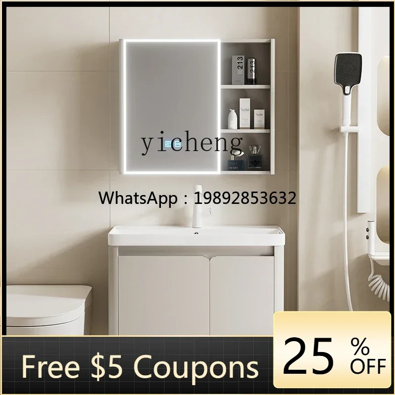 

Small Apartment Cream Style Stainless Steel Bathroom Cabinet Ultra Deep Washbasin Bathroom Ceramic