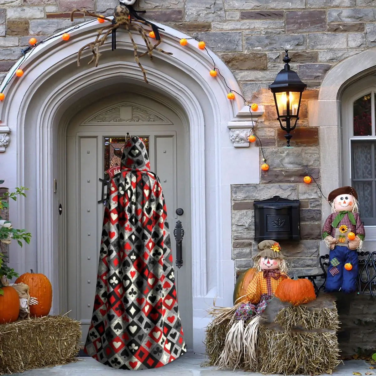 الآس من الماس أوراق اللعب قلوب البستوني طويل مقنعين عباءة الساحرة القرون الوسطى زي تأثيري كيب HalloweenParty الكبار للجنسين #4