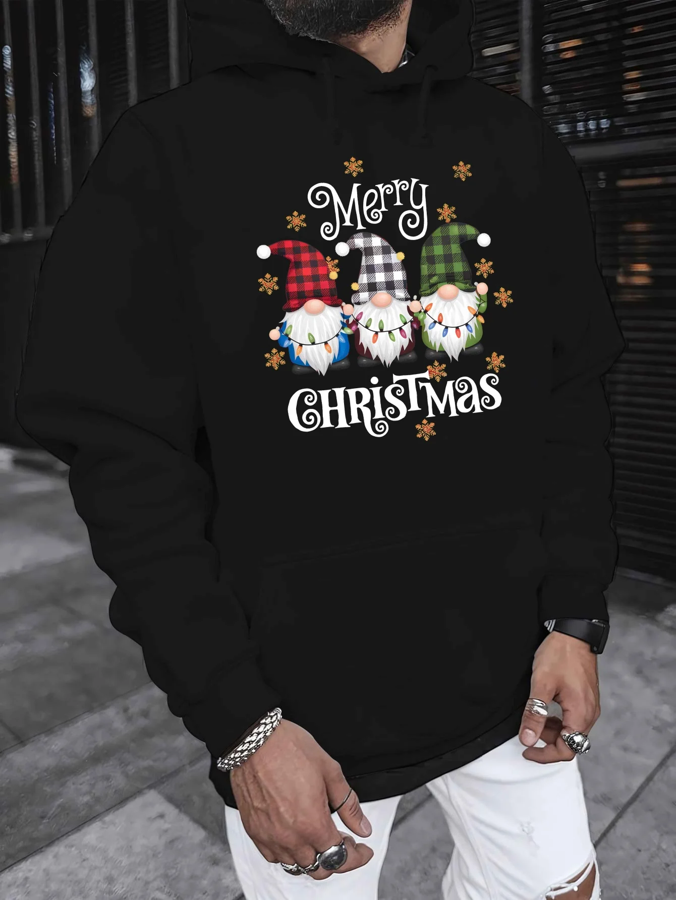 

Santa Claus Print Men's Hoodies Christmas Element New Year Clothing Autumn and Winter Casual Sweatshirts Fashion Loose Pullover