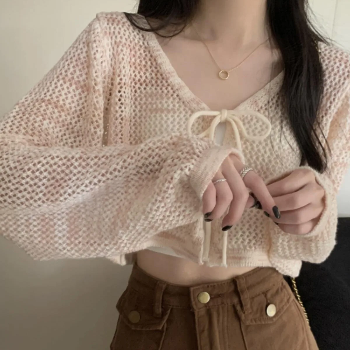 

Short Knitted Sunscreen Cardigan Women's Summer New Style Shawl Over Thin Hollow Coat Top