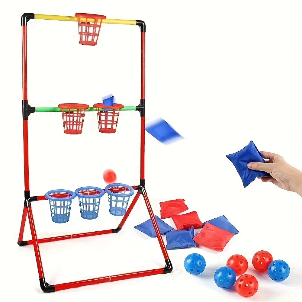 

2-in-1 Backyard Lawn Games for Adults Kids with 6 Baskets Ladder Ball & Bean Bag Toss Game Outdoor Yard Game for Family Parties