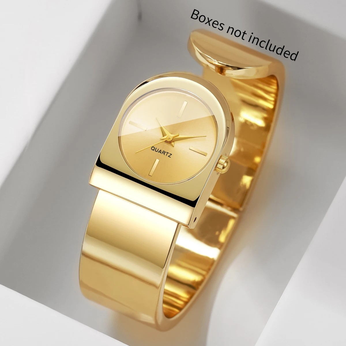 Fashion Golded Cuff Bangle Strap Women Watches Unique Shaped Dial Quartz Wristwatch Relogio Feminino Clock Gift (Without Box)