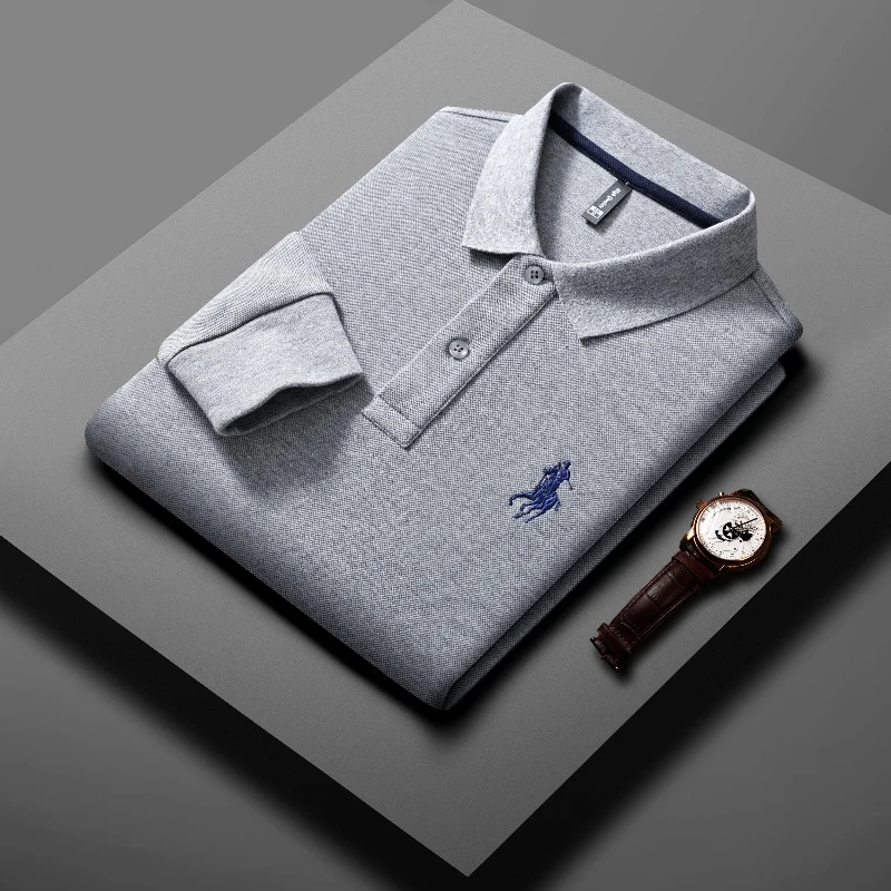 

100% чистый хлопок высококачественные мужские рубашки с длинными рукавами POLO осенняя мода пони вышивка фирменный дизайн шелковая футболка для отдыха