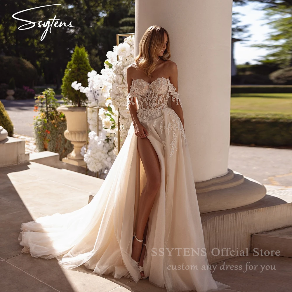 

SSYTENS Luxury Beach Wedding Dresses Off Shoulder Appliques A Line Sweetheart Bride Bridal Dress Customized vestidos de novia