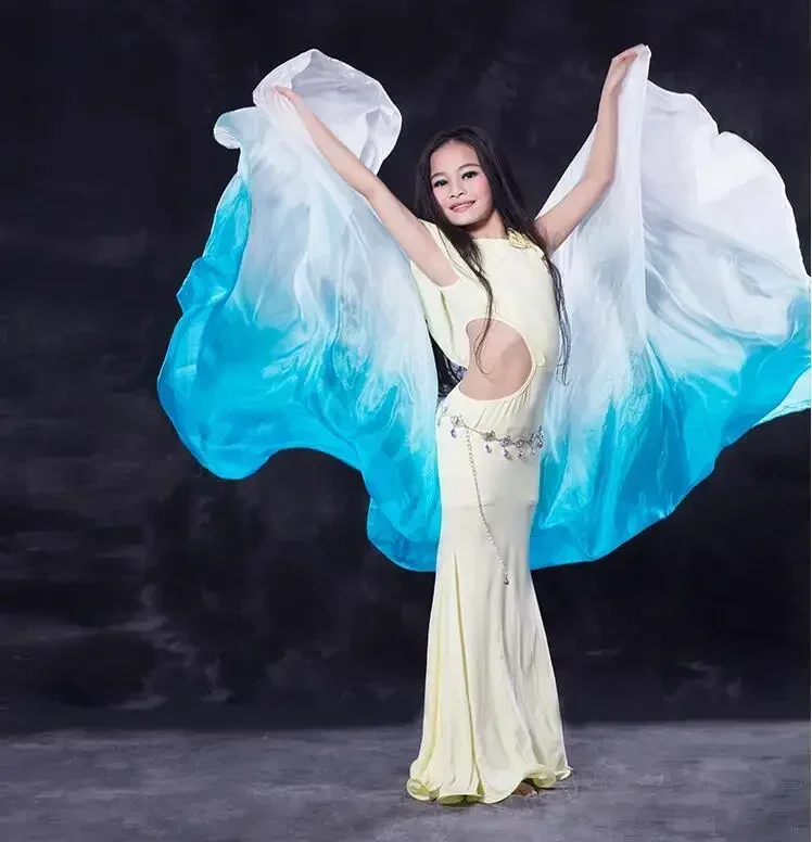

100% Silk Gradient Color Dance Veils Scarves Kids Children Bellydance Throw Scarf Shawl 200*90cm Assorted Color