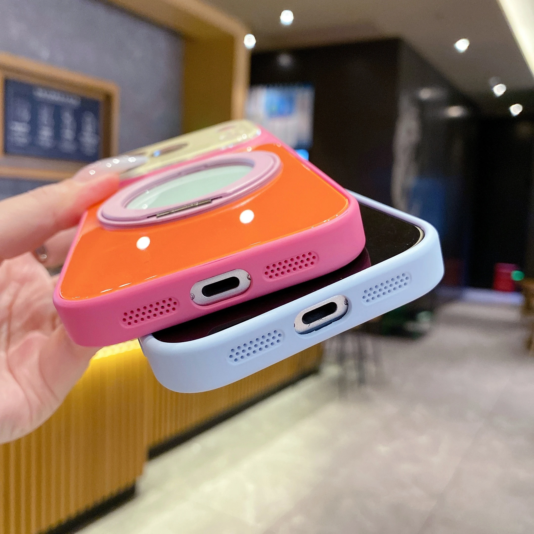 Wysoka jakość 360 stopni °   Obrotowy Metalowy Stojak Magnetyczny Futerał na Telefon do iPhone 18 17 16 15 14 13 Pro Max Szklana Tylna Obudowa Kompatybilna z Magsafe — zdjęcie produktu 5