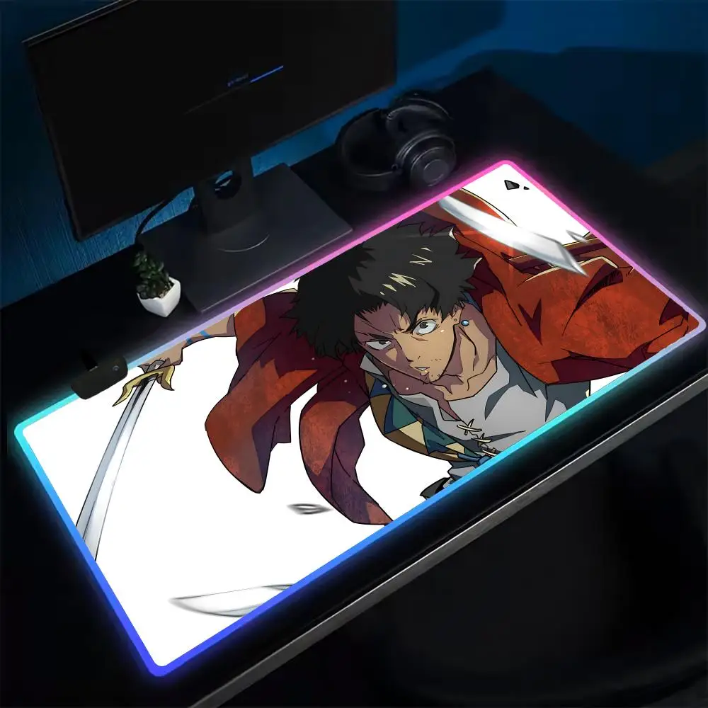 

Коврик для мыши Super Samurai Champloo, игровой коврик для мыши в стиле аниме, светодиодные настольные коврики с подсветкой, резиновые настольные коврики XXL RGB
