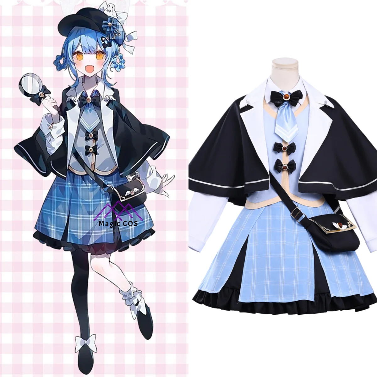 

Hot Magical Girl's Magic Trial Cosplay Costume Anime Shirley Tachibana Role Playing Cute Blue Uniform Hat Bagfor Women Comic Con