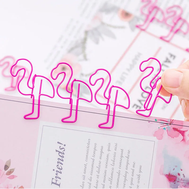 10pcs/Package Beautiful Flamingo Bookmark Creative Metal Shaped Paper Clip Paper Clip Bookmark Stationery School Office Supplies