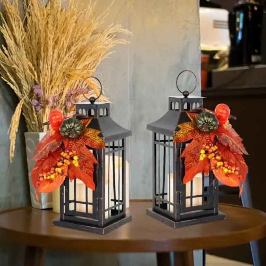 Set of 2 Fall LED Candle Lantern Decorative Indoor and Outdoor 11