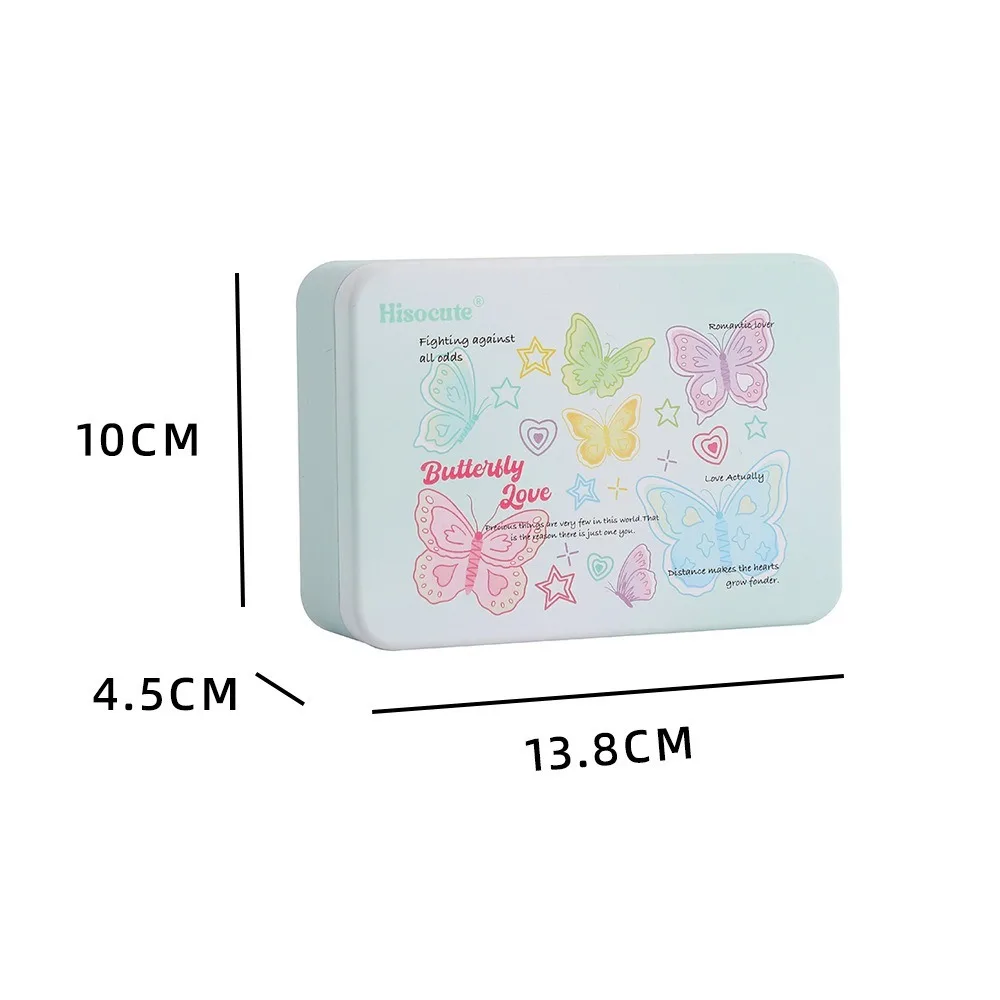 Metal Empty Tin Box School Stationery Rectangular Jewelry Organizer Multifunctional Butterfly Print Sticker Storage Box Students