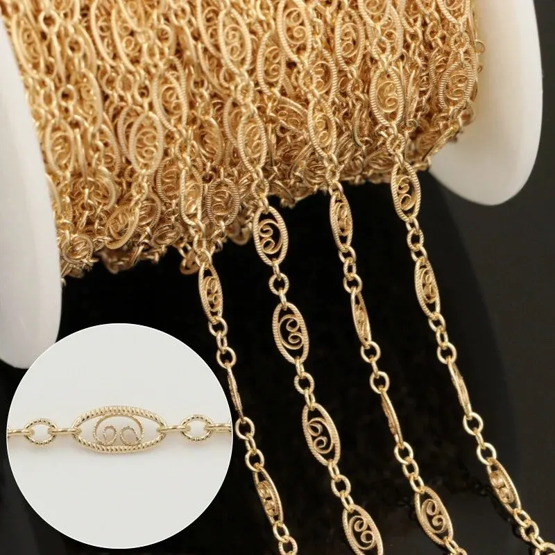 3.8mm x 7.7mm Filigree Scroll Chain, 14k Gold Filled Chain , Fancy Chain Bulk One Meter For Sale Uncut Spools For Jewelers
