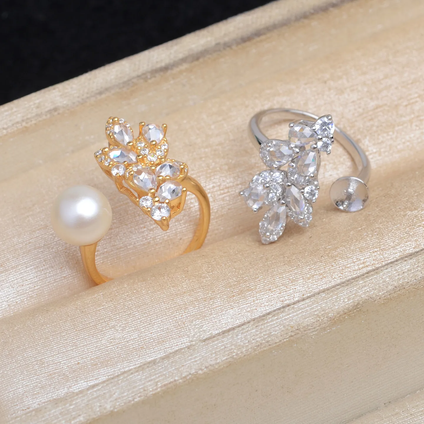 S925 Sterling Silver Adjustable Finger Ring Mountings Base Setting Findings Jewelry Components for 9-12mm Pearls 3pcs/lot
