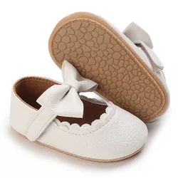 Weiße Aprikose braun Baby Mädchen Prinzen Schuhe Kleinkind Kleinkind Bowknot First Walker rutsch feste Gummi Pu weiche Sohle flache Schuhe e26