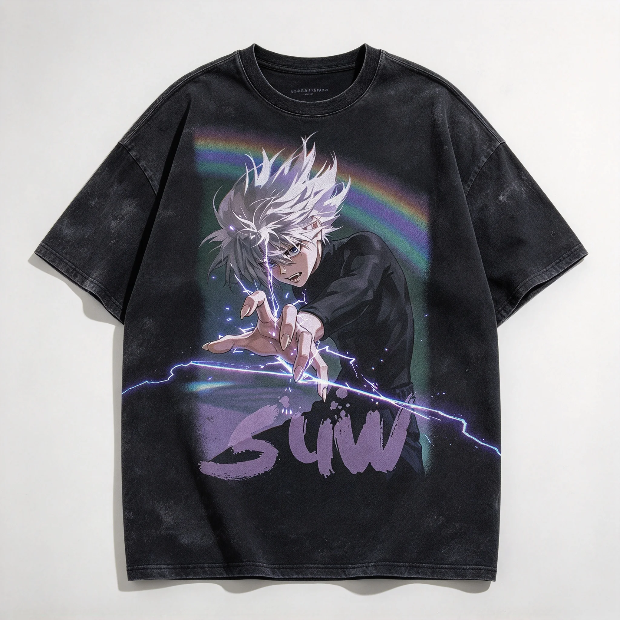 Washed Texture Hunter X Hunter Anime Print T-shirt Vintage Cotton Short Sleeve Gon Killua Kurapika Graphic Tops