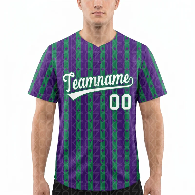3D Purple Green Line Baseball Jersey Men Women Short Sleeve Shirt 3D Printed Shirt Team Shirts Hip Hop Unisex Tops