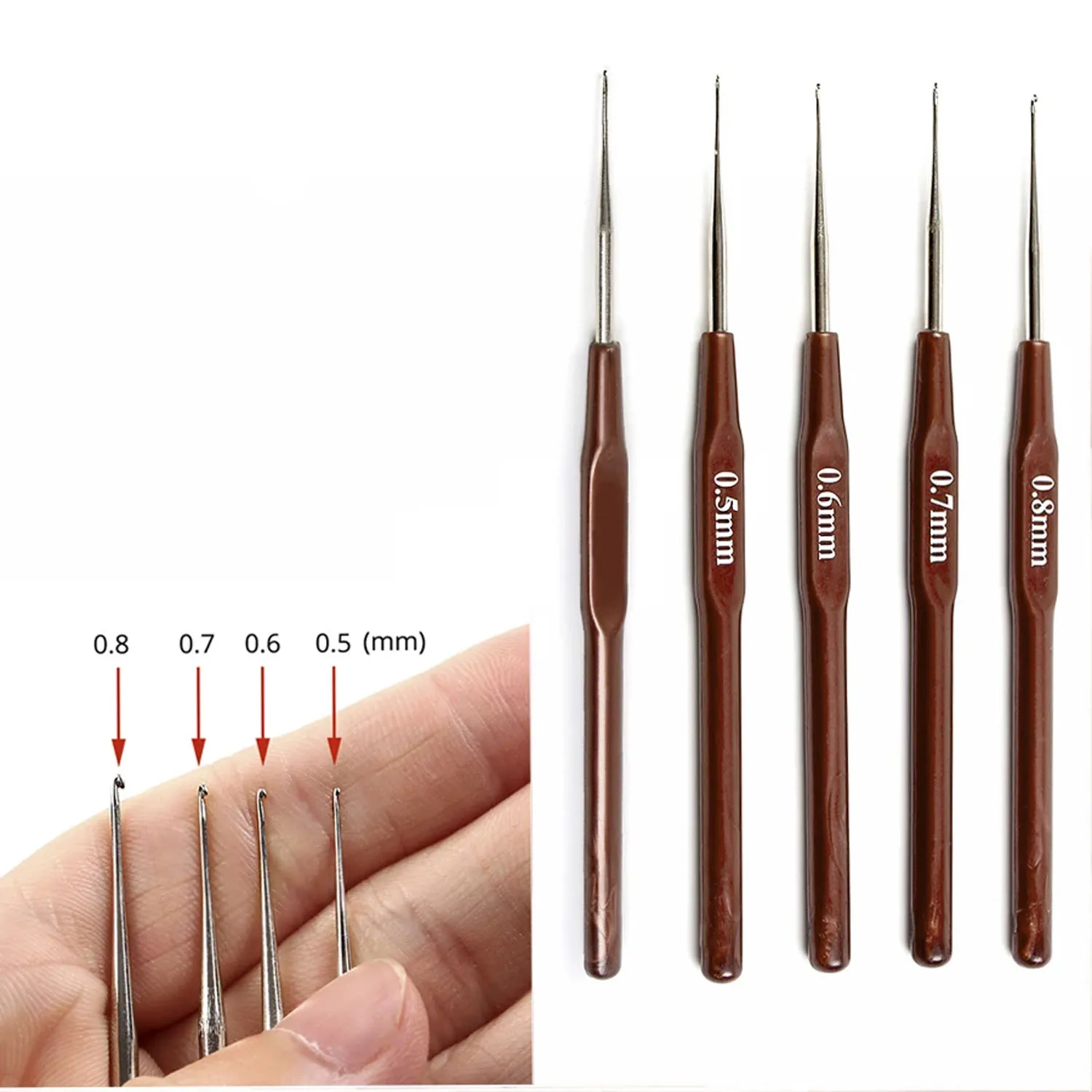 

Vades wig 4Pcs/Lot Crochet Hook 0.5"0.6"0.7"0.8Mm Micro Hook Needles For Wig Making Crochet Locks Braids Weaving Needle Tools