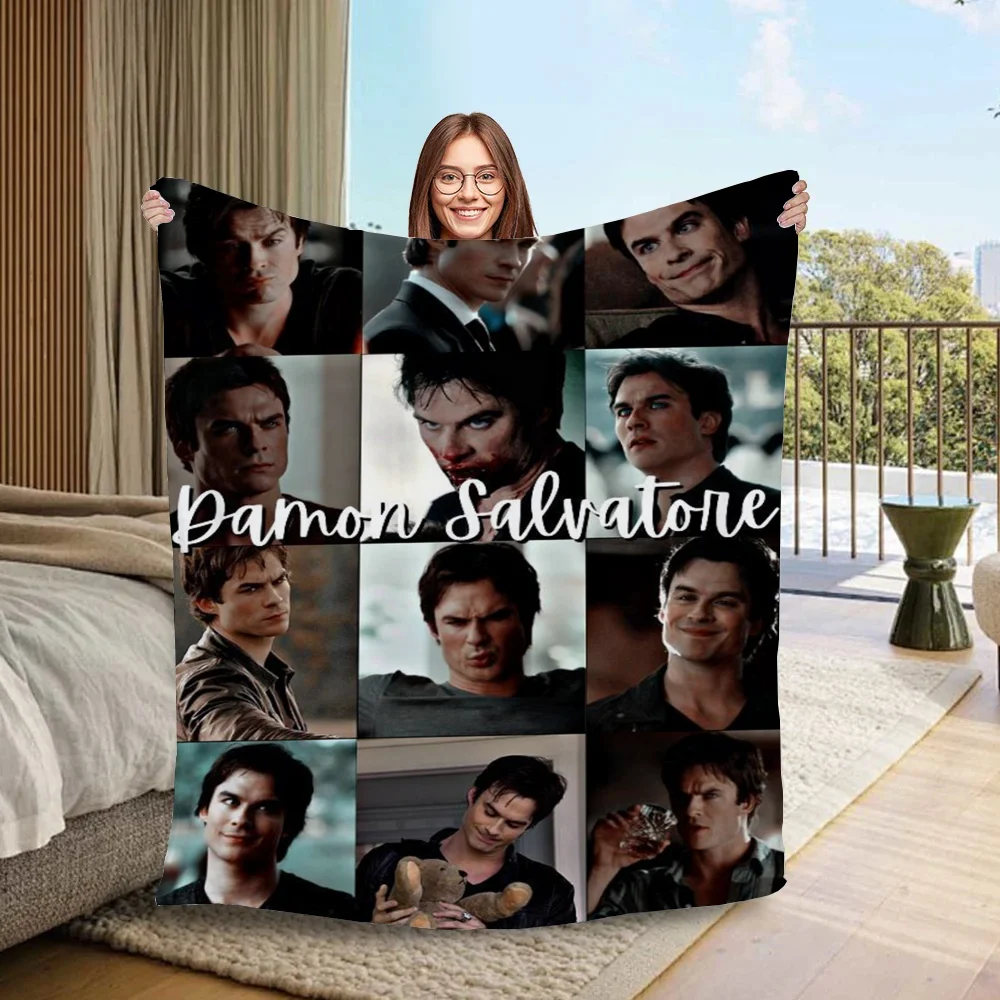 The Vampire Diaries Damon Salvatore Flannel Blanket King Size Warm Blankets for Cold Sofa Throw Blanket Luxury Bedding Nap Bed