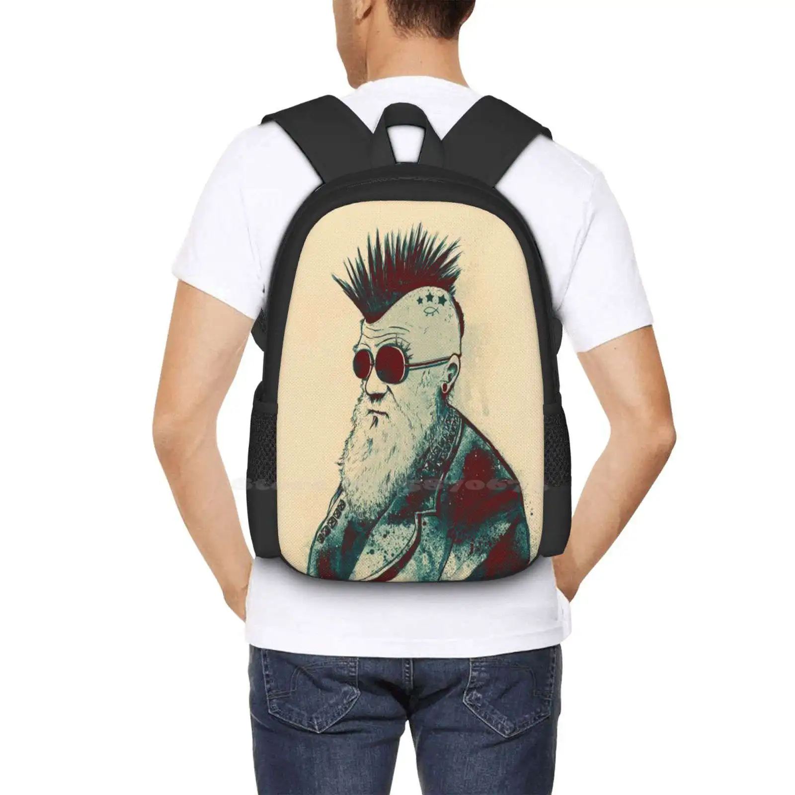 Evolution Of 3D Print Design zaino borsa per studenti Darwin Theory Evolution Science Portrait Punk Mohawk Piercing Studs Spikes