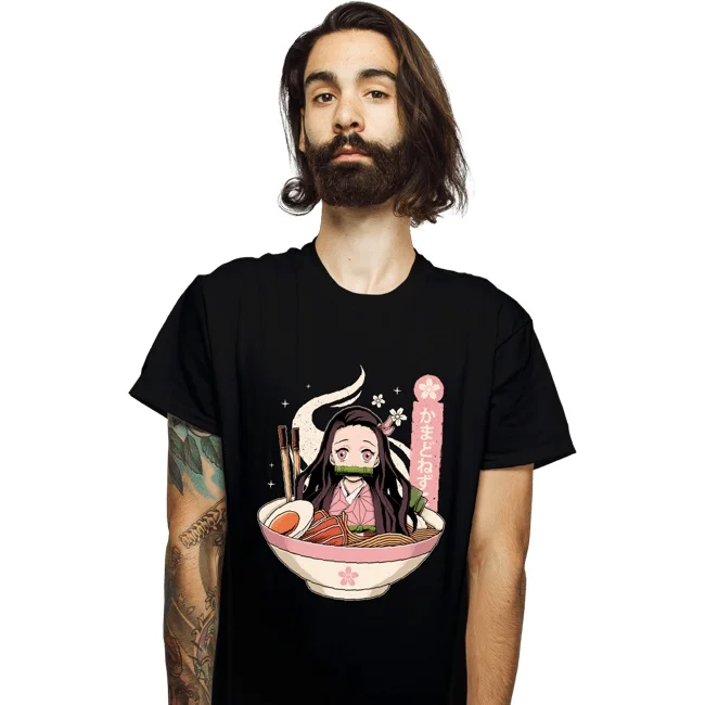 2026 Summer Ghost Killing Blade You Douzi Lamian Noodles Printed Cotton Men's T-shirt, Anime Street Style Top