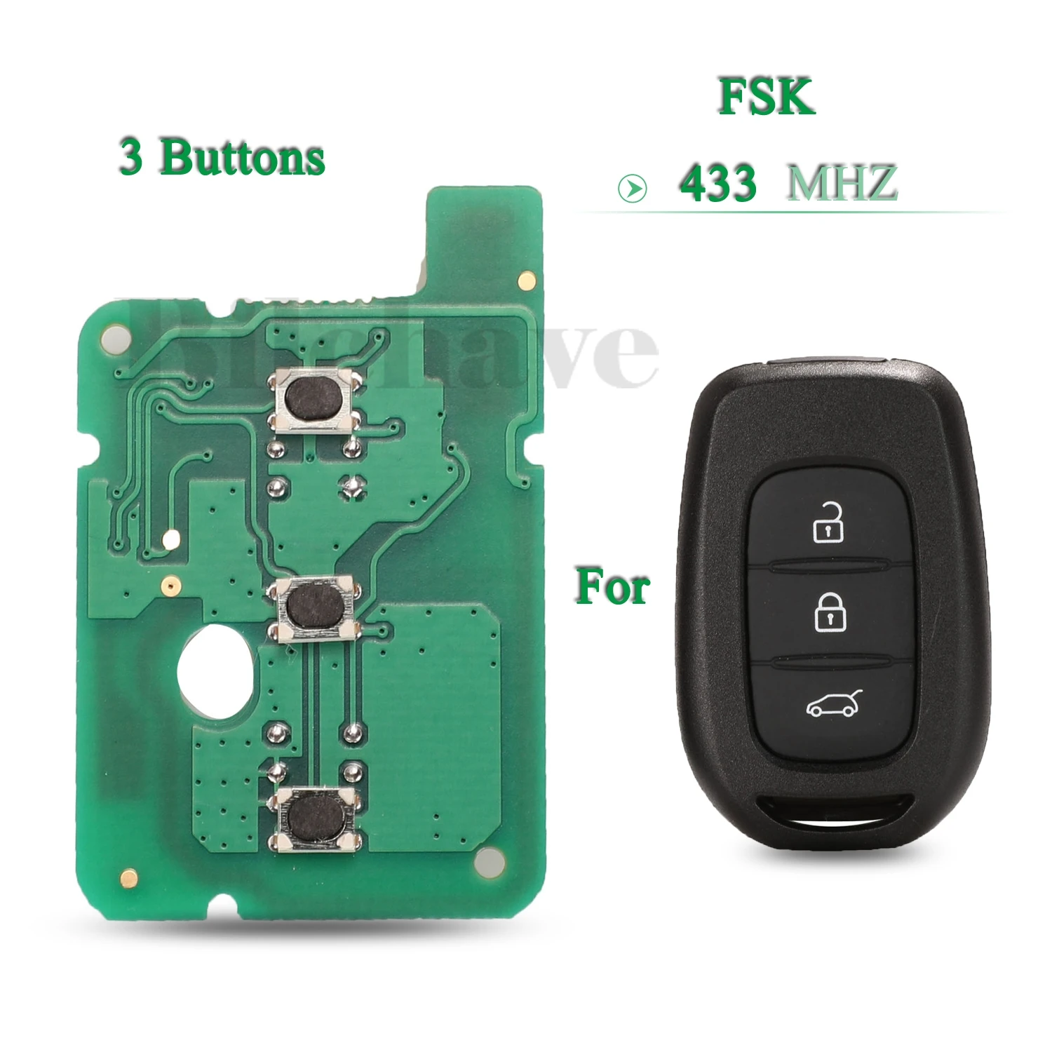 

jingyuqin 10pcs For Renault Dacia Logan Sandero Lodgy Dokker Duster 2016 FOB 3 Buttons FSK 433Mhz Remote Car Key Circuit Board