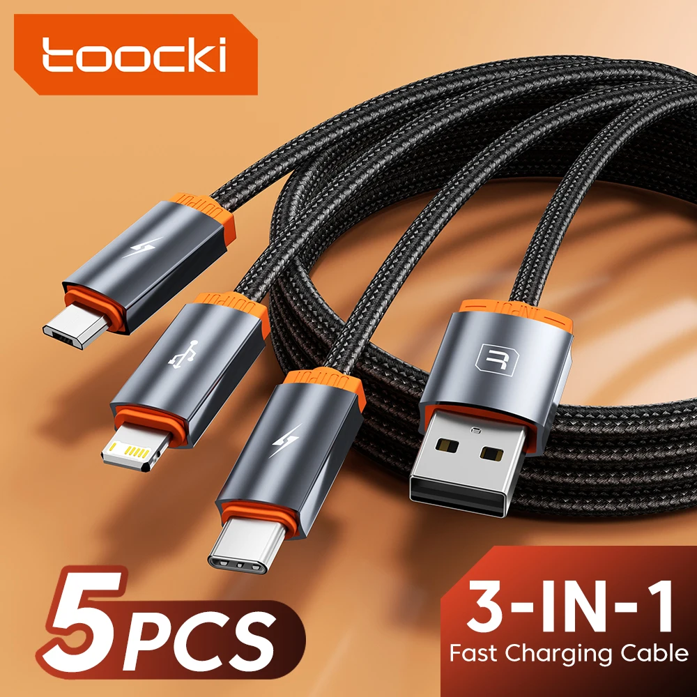 

Toocki 3/5PCS Cable 3 in 1 Micro USB C Lightning Charing Cable for iPone Samsung Xiaomi Realme Huawei Data Wire All in one Cord