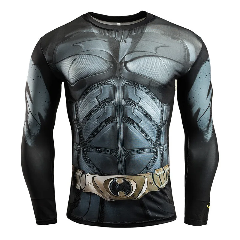 Batman Men Long Sleeve T-Shirts Cartoon 3D Print High Elasticity Close-fitting Tees Shirts Cosplay Clothing Anime Men Tees Tops