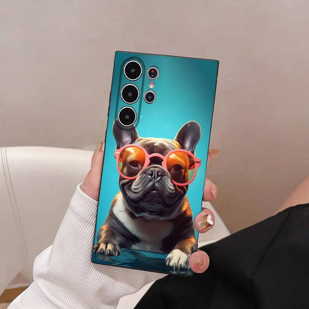 フレンチブルドッグ柄スマホケース Sシリーズ S21 S22 S23 S24 S25 FE Plus Ultra対応 TPU素材 肌に優しいソフトケース