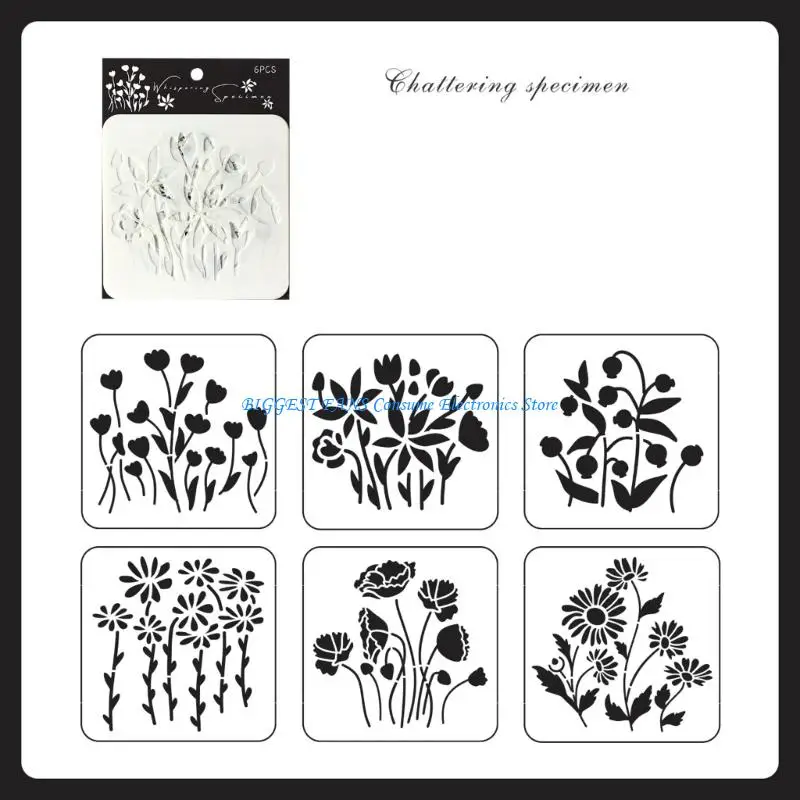 

6 Pcs Drawing Templates PET Journal Stencils Flowers Stencils for Scrapbook