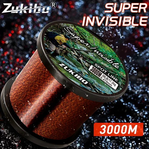 ZUKIBO-sedal de pesca con manchas súper invisibles, 2000M, sedal de pesca biónico japonés, hilo de nailon monnofilamento recubierto de fluorocarbono