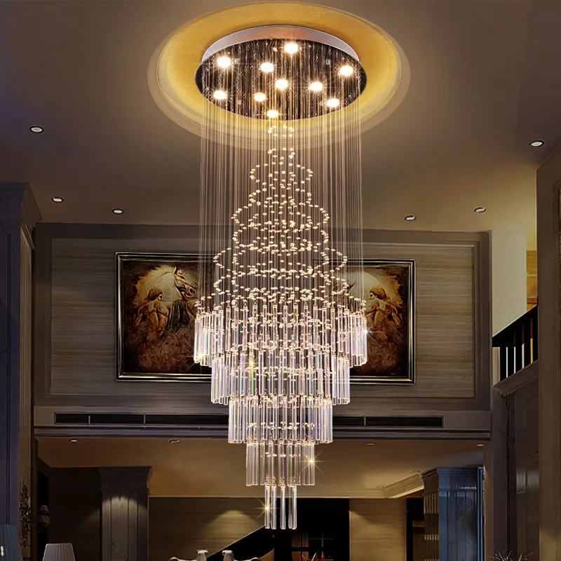 Modern LED Staircase Crystal Chandelier Hotel Restaurant K9 Crystal Lamp Villa Large Living Room Chandelier Home Lighting