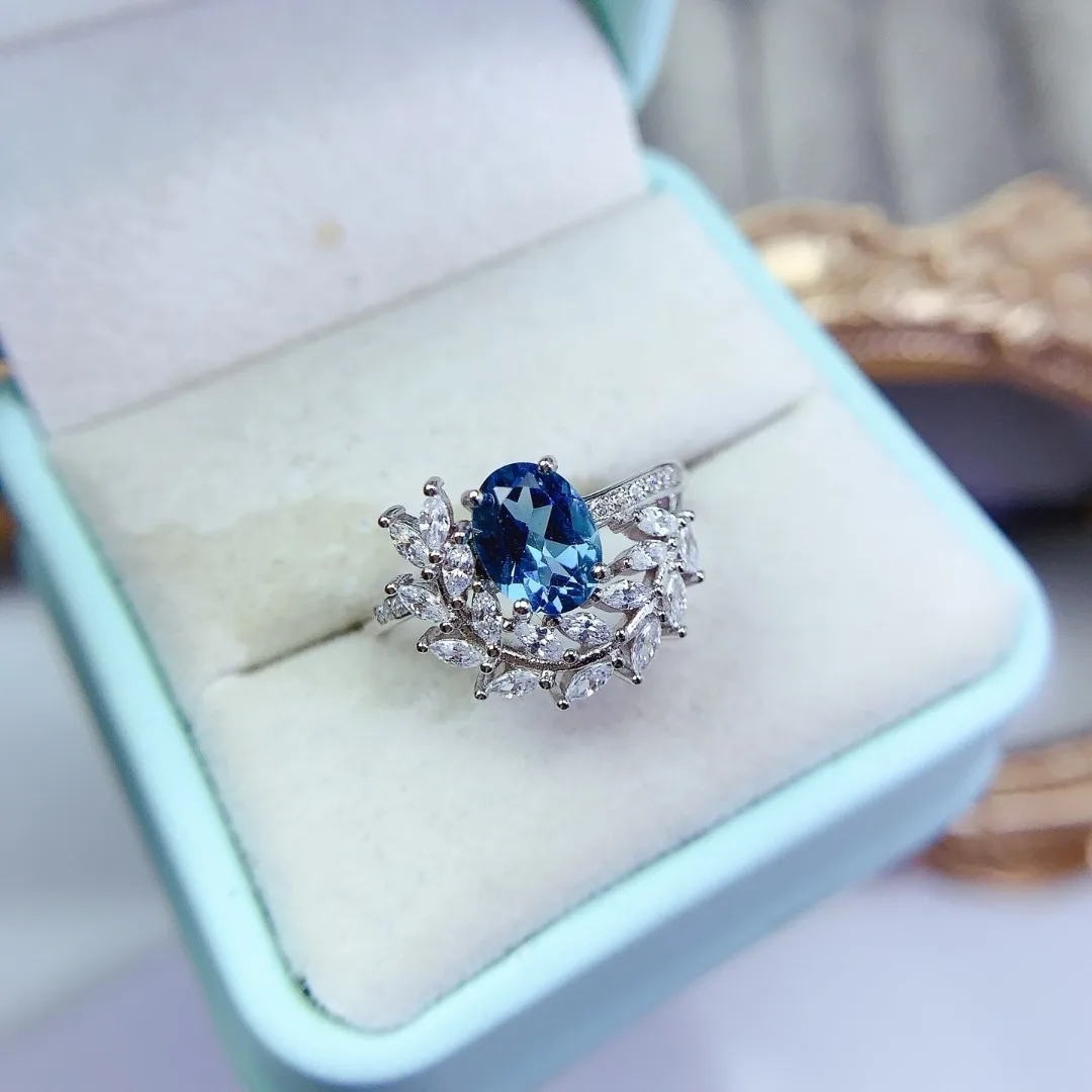 

Роскошный дизайнерский дизайн S925 Кольцо с топазом из стерлингового серебра с натуральным топазом Драгоценный камень Ослепительный модный изысканный подарок