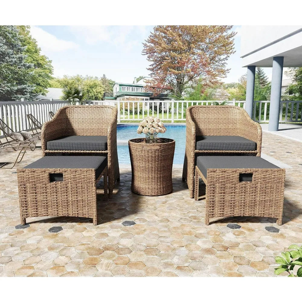 Outdoor Patio Wicker 5-Piece Furniture Set, No Assembly Required  , Outdoor Table for Garden, Porch, Balcony and Deck