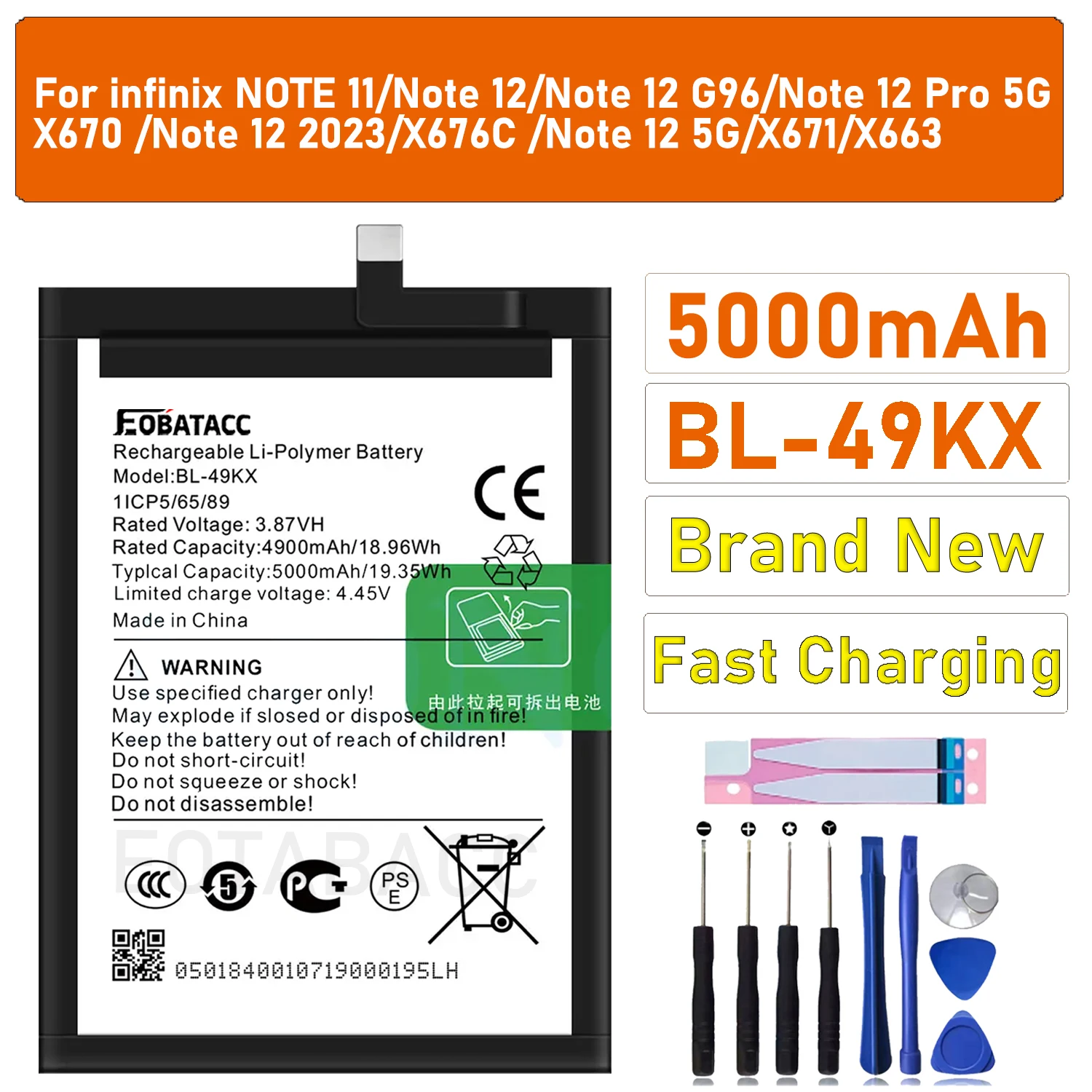 

2025 years BL-49kx Battery For Infinix NOTE 11/Note 12/X663 /Note 12 G96/X670 /Note 12/X676C /Note 12 5G Mobile Phone Batteries