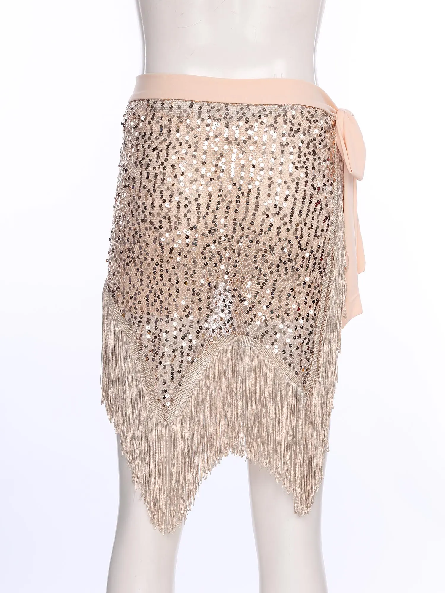 Bauchtanz-Hüfttuch und Sicherheitsshorts für Damen, Pailletten-Quastenbesatz, seitliche Schnürung, unregelmäßiger Hüftrock, Shorts, lateinamerikanische Tanzkostüme