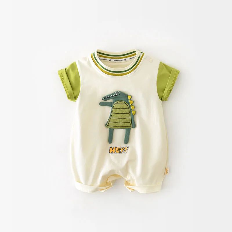 MILANCEL New Baby Summer Romper Newborn Boys Cartoon Dinosaur Short-sleeved Jumpsuit Toddler Thin Patchwock One Piece