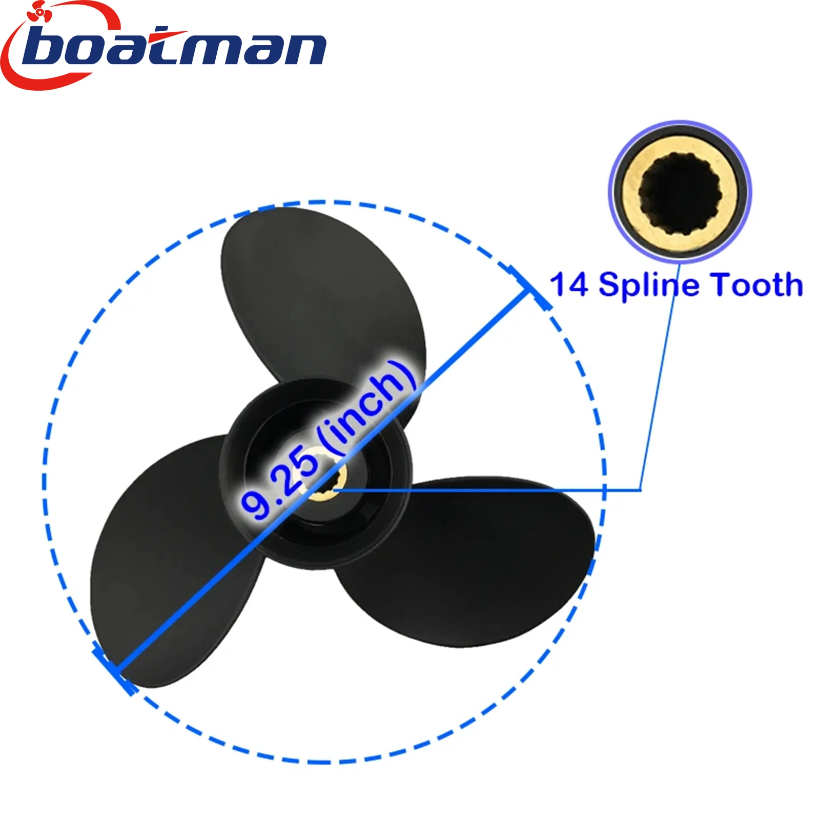 BoatMan® 9.25x11 Aluminum Propeller for Mercury Outboard Motor 18HP 15HP 25HP 20HP 14 Tooth Spline 48-897750A11 Boat Accessories